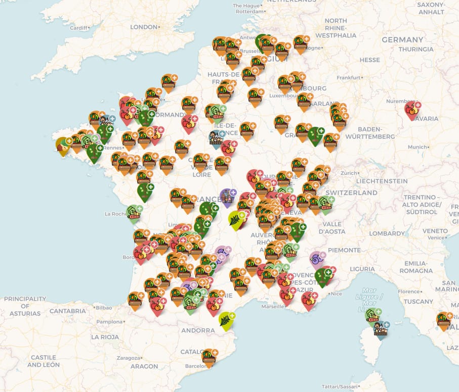 Carte de France des lieux expérimentant la syntropie